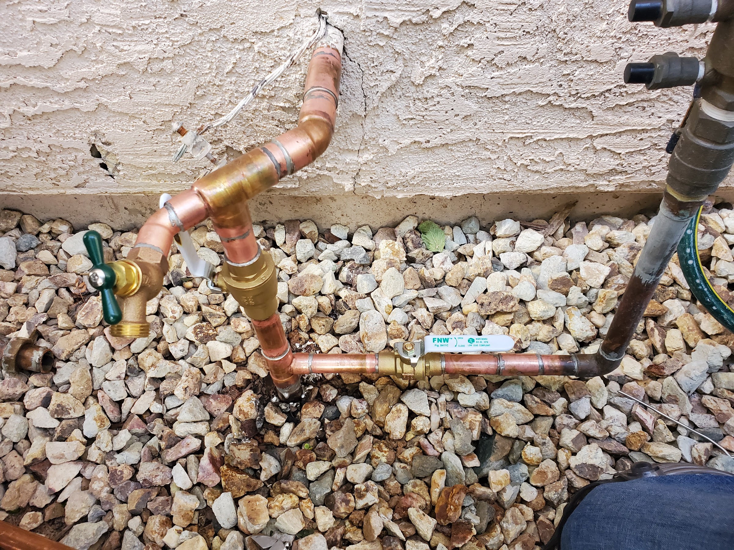 Outdoor copper hose bib repair with shut-off valve